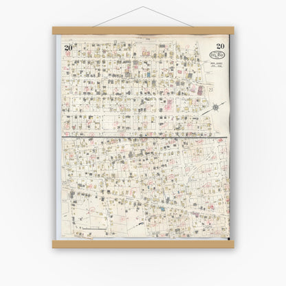 Old map wall art mockup — magnetic wood frame on white wall — Sanborn Fire Insurance Map from Del Rio, Val Verde County, Texas (1948), Sheet #0020