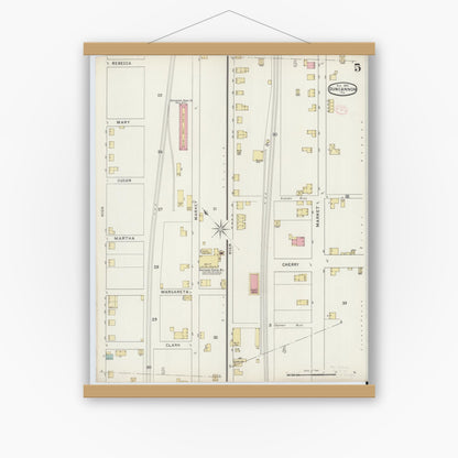 Old map wall art mockup — magnetic wood frame on white wall — Sanborn Fire Insurance Map from Duncannon, Perry County, Pennsylvania (1894), Sheet #0005