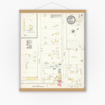 Old map wall art mockup — magnetic wood frame on white wall — Sanborn Fire Insurance Map from Centerville, Alameda County, California (1896), Sheet #0001