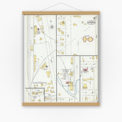 Old map wall art mockup — magnetic wood frame on white wall — Sanborn Fire Insurance Map from New Richmond, St. Croix County, Wisconsin (1900), Sheet #0003