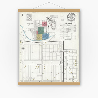 Old map wall art mockup — magnetic wood frame on white wall — Sanborn Fire Insurance Map from Gulfport, Pinellas County, Florida (1923) - Complete Map Set