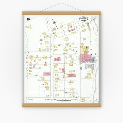 Old map wall art mockup — magnetic wood frame on white wall — Sanborn Fire Insurance Map from Cuyahoga Falls, Summit County, Ohio (1927), Sheet #0010
