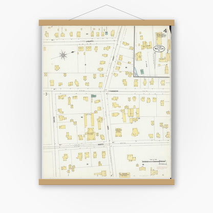 Old map wall art mockup — magnetic wood frame on white wall — Sanborn Fire Insurance Map from Walton, Delaware County, New York (1903), Sheet #0004