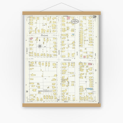 Old map wall art mockup — magnetic wood frame on white wall — Sanborn Fire Insurance Map from Lockport, Niagara County, New York (1909), Sheet #0029