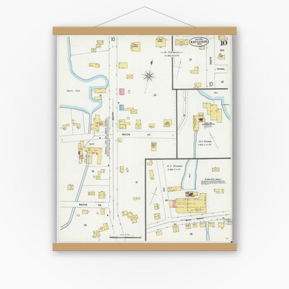 Old map wall art mockup — magnetic wood frame on white wall — Sanborn Fire Insurance Map from North Attleborough, Bristol County, Massachusetts (1899), Sheet #0010