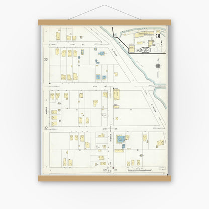 Old map wall art mockup — magnetic wood frame on white wall — Sanborn Fire Insurance Map from Miami, Dade County, Florida (1914), Sheet #0031