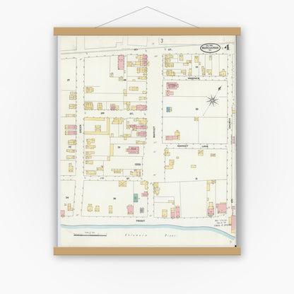 Old map wall art mockup — magnetic wood frame on white wall — Sanborn Fire Insurance Map from Marcus Hook, Chester County, Pennsylvania (1905), Sheet #0004