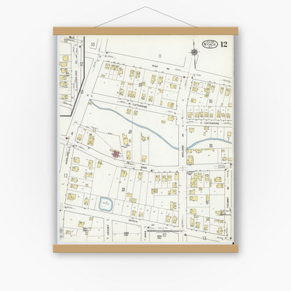 Old map wall art mockup — magnetic wood frame on white wall — Sanborn Fire Insurance Map from Nyack, Rockland County, New York. (1919), Sheet #0012