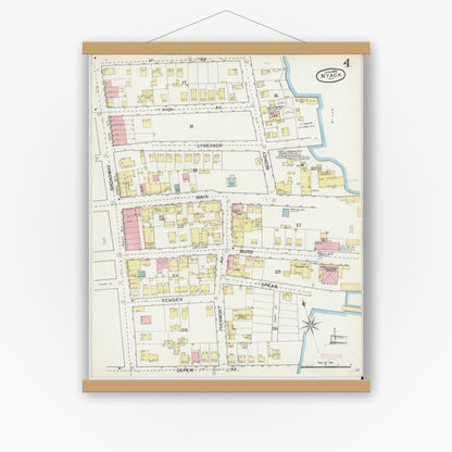 Old map wall art mockup — magnetic wood frame on white wall — Sanborn Fire Insurance Map from Nyack, Rockland County, New York. (1892), Sheet #0004