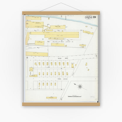 Old map wall art mockup — magnetic wood frame on white wall — Sanborn Fire Insurance Map from Cheboygan, Cheboygan County, Michigan (1900), Sheet #0019