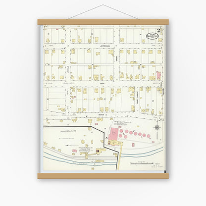 Old map wall art mockup — magnetic wood frame on white wall — Sanborn Fire Insurance Map from Salineville, Columbiana County, Ohio (1911), Sheet #0002
