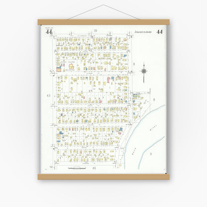 Old map wall art mockup — magnetic wood frame on white wall — Sanborn Fire Insurance Map from Beloit, Rock County, Wisconsin (1939), Sheet #0044