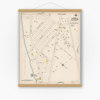 Old map wall art mockup — magnetic wood frame on white wall — Sanborn Fire Insurance Map from Fort Myers, Lee County, Florida (1922), Sheet #0018