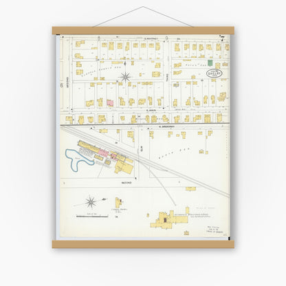 Old map wall art mockup — magnetic wood frame on white wall — Sanborn Fire Insurance Map from Shelby, Richland County, Ohio (1904), Sheet #0007