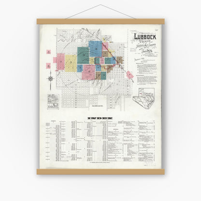 Old map wall art mockup — magnetic wood frame on white wall — Sanborn Fire Insurance Map from Lubbock, Lubbock County, Texas (1926) - Complete Map Set