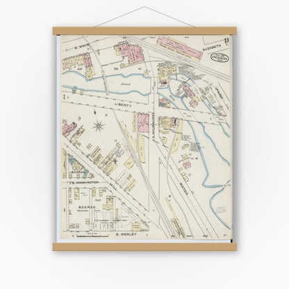 Old map wall art mockup — magnetic wood frame on white wall — Sanborn Fire Insurance Map from Jackson, Jackson County, Michigan (1886), Sheet #0009