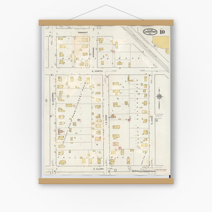 Old map wall art mockup — magnetic wood frame on white wall — Sanborn Fire Insurance Map from Crown Point, Lake County, Indiana (1948), Sheet #0010