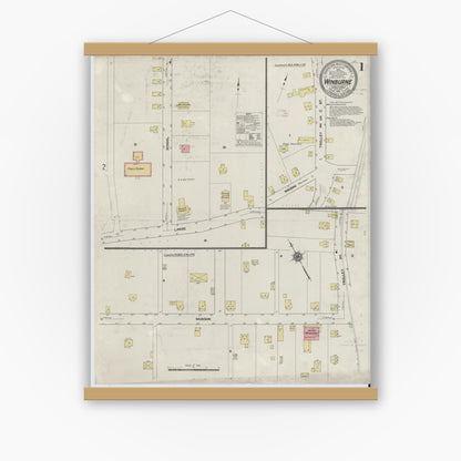 Old map wall art mockup — magnetic wood frame on white wall — Sanborn Fire Insurance Map from Winburne, Clearfield County, Pennsylvania (1911) - Complete Map Set