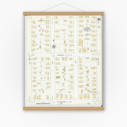 Old map wall art mockup — magnetic wood frame on white wall — Sanborn Fire Insurance Map from Beloit, Rock County, Wisconsin (1908), Sheet #0021