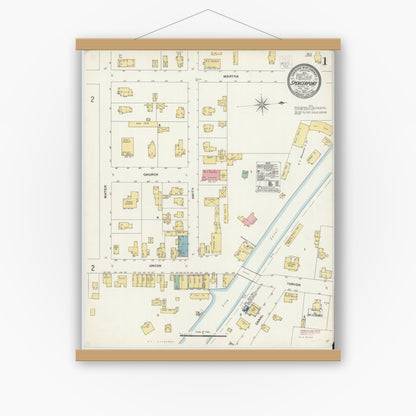 Old map wall art mockup — magnetic wood frame on white wall — Sanborn Fire Insurance Map from Spencerport, Monroe County, New York (1905) - Complete Map Set