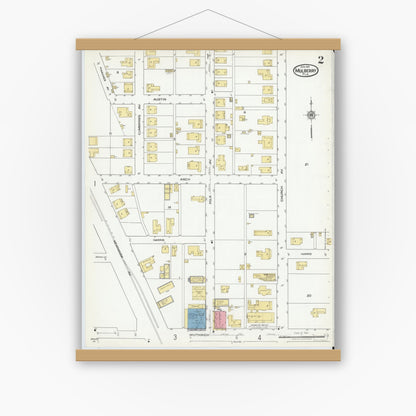 Old map wall art mockup — magnetic wood frame on white wall — Sanborn Fire Insurance Map from Mulberry, Polk County, Florida (1919), Sheet #0002