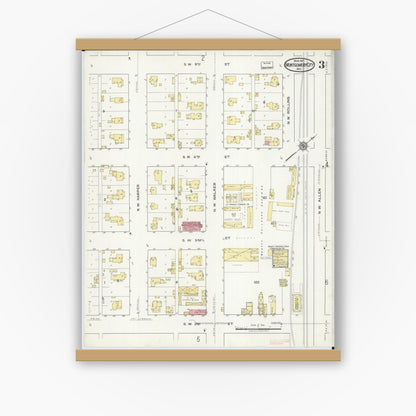 Old map wall art mockup — magnetic wood frame on white wall — Sanborn Fire Insurance Map from Montgomery City, Montgomery County, Missouri (1917), Sheet #0003