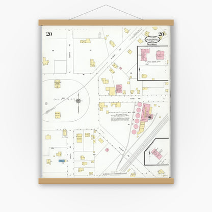 Old map wall art mockup — magnetic wood frame on white wall — Sanborn Fire Insurance Map from Cuyahoga Falls, Summit County, Ohio (1927), Sheet #0020
