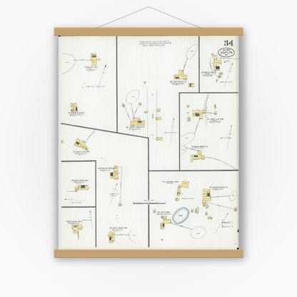 Old map wall art mockup — magnetic wood frame on white wall — Sanborn Fire Insurance Map from Joplin, Jasper County, Missouri (1900), Sheet #0034