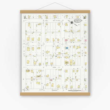 Old map wall art mockup — magnetic wood frame on white wall — Sanborn Fire Insurance Map from Mound City, Holt County, Missouri (1928), Sheet #0003