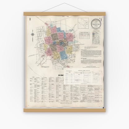 Old map wall art mockup — magnetic wood frame on white wall — Sanborn Fire Insurance Map from Palestine, Anderson County, Texas (1949) - Complete Map Set