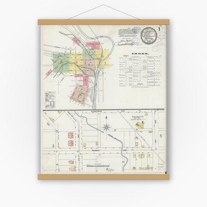 Old map wall art mockup — magnetic wood frame on white wall — Sanborn Fire Insurance Map from Patton, Cambria County, Pennsylvania (1898) - Complete Map Set