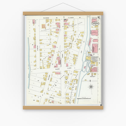 Old map wall art mockup — magnetic wood frame on white wall — Sanborn Fire Insurance Map from Miamisburg, Montgomery County, Ohio (1901), Sheet #0004