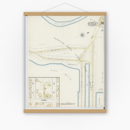 Old map wall art mockup — magnetic wood frame on white wall — Sanborn Fire Insurance Map from Oscoda, Iosco County, Michigan (1890), Sheet #0012