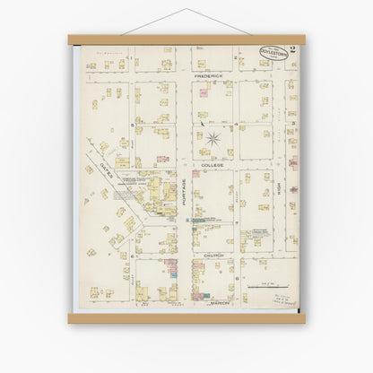 Old map wall art mockup — magnetic wood frame on white wall — Sanborn Fire Insurance Map from Doylestown, Wayne County, Ohio (1885), Sheet #0002