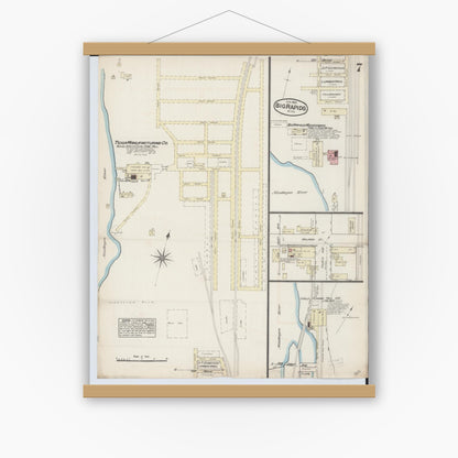 Old map wall art mockup — magnetic wood frame on white wall — Sanborn Fire Insurance Map from Big Rapids, Mecosta County, Michigan (1884), Sheet #0007