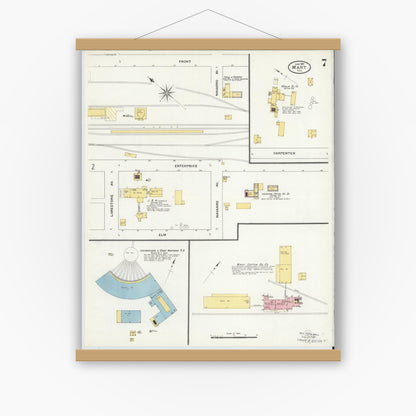 Old map wall art mockup — magnetic wood frame on white wall — Sanborn Fire Insurance Map from Mart, McLennan County, Texas (1909), Sheet #0007