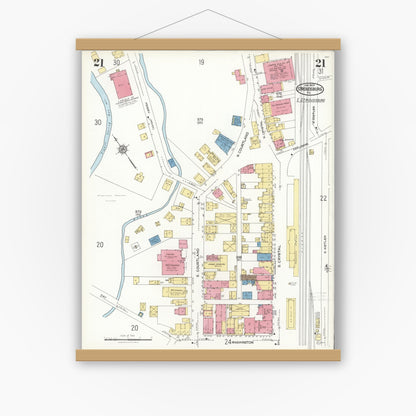 Old map wall art mockup — magnetic wood frame on white wall — Sanborn Fire Insurance Map from Stroudsburg, Monroe County, Pennsylvania (1923), Sheet #0021