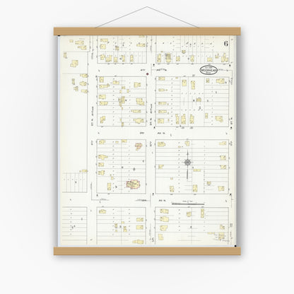 Old map wall art mockup — magnetic wood frame on white wall — Sanborn Fire Insurance Map from Moorhead, Clay County, Minnesota (1914), Sheet #0006