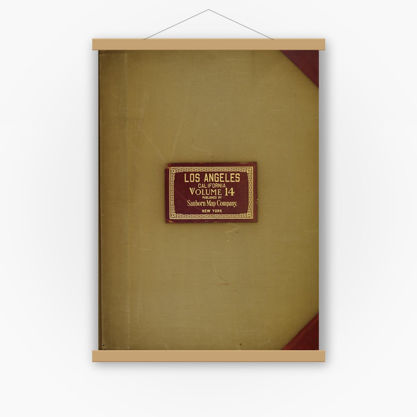 Old map wall art mockup — magnetic wood frame on white wall — Sanborn Fire Insurance Map from Los Angeles, Los Angeles County, California (1949), Sheet #0001