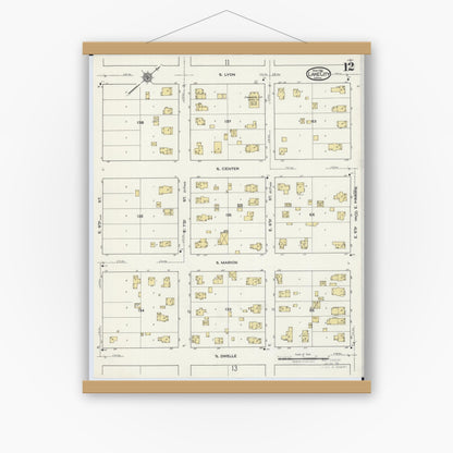 Old map wall art mockup — magnetic wood frame on white wall — Sanborn Fire Insurance Map from Lake City, Wabasha County, Minnesota (1921), Sheet #0012