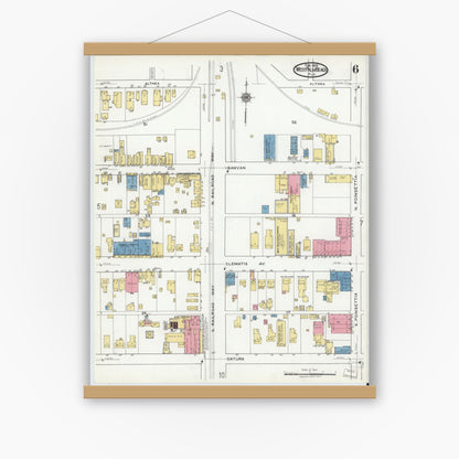 Old map wall art mockup — magnetic wood frame on white wall — Sanborn Fire Insurance Map from West Palm Beach, Dade County, Florida (1920), Sheet #0006