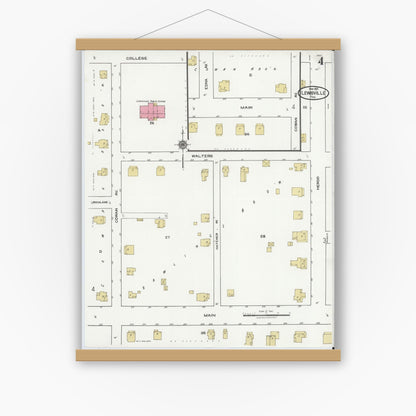 Old map wall art mockup — magnetic wood frame on white wall — Sanborn Fire Insurance Map from Lewisville, Denton County, Texas (1921), Sheet #0004