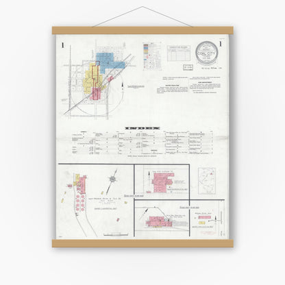 Old map wall art mockup — magnetic wood frame on white wall — Sanborn Fire Insurance Map from Coal City, Grundy County, Illinois (1933) - Complete Map Set