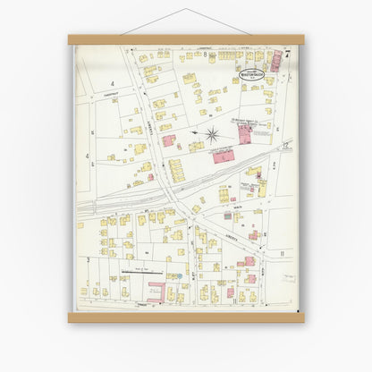 Old map wall art mockup — magnetic wood frame on white wall — Sanborn Fire Insurance Map from Winston-Salem, Forsyth County, North Carolina (1907), Sheet #0007