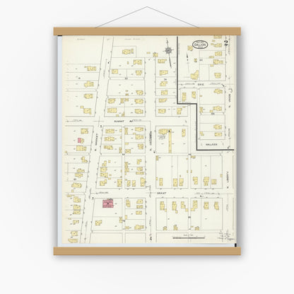 Old map wall art mockup — magnetic wood frame on white wall — Sanborn Fire Insurance Map from Galion, Crawford County, Ohio (1913), Sheet #0002