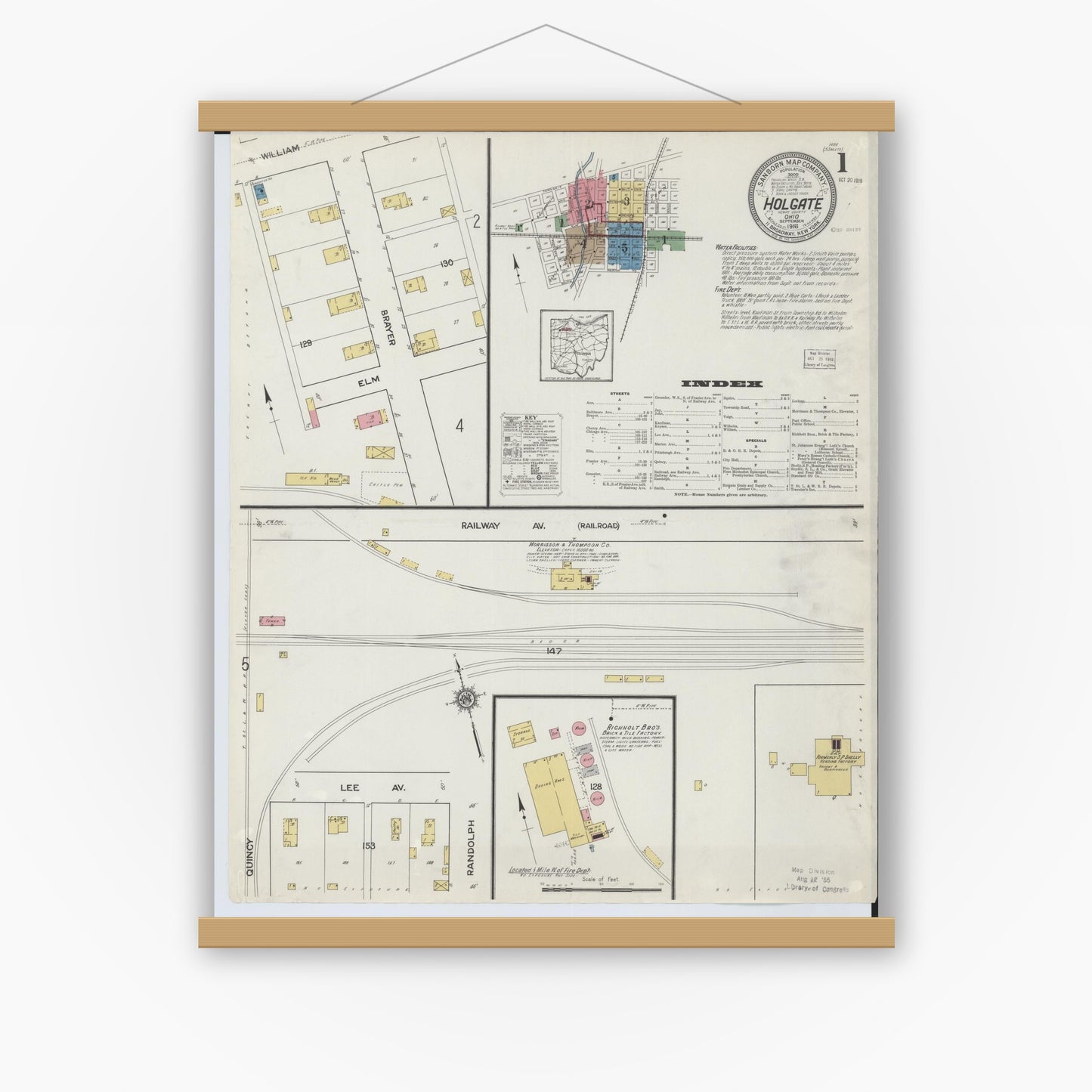 Old map wall art mockup — magnetic wood frame on white wall — Sanborn Fire Insurance Map from Holgate, Henry County, Ohio (1916) - Complete Map Set