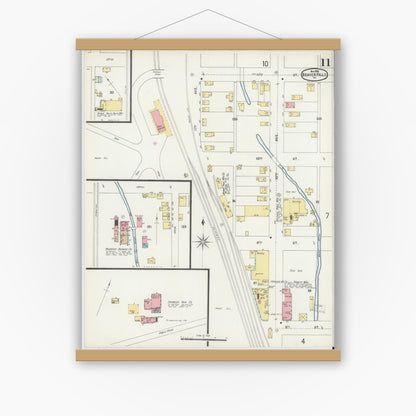 Old map wall art mockup — magnetic wood frame on white wall — Sanborn Fire Insurance Map from Beaver Falls, Beaver County, Pennsylvania (1896), Sheet #0011