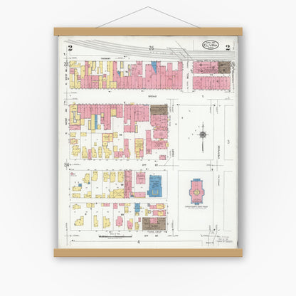 Old map wall art mockup — magnetic wood frame on white wall — Sanborn Fire Insurance Map from Elyria, Lorain County, Ohio (1925), Sheet #0002