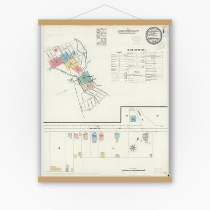 Old map wall art mockup — magnetic wood frame on white wall — Sanborn Fire Insurance Map from Downingtown, Chester County, Pennsylvania (1898) - Complete Map Set