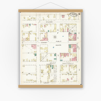 Old map wall art mockup — magnetic wood frame on white wall — Sanborn Fire Insurance Map from Fort Dodge, Webster County, Iowa (1885), Sheet #0002